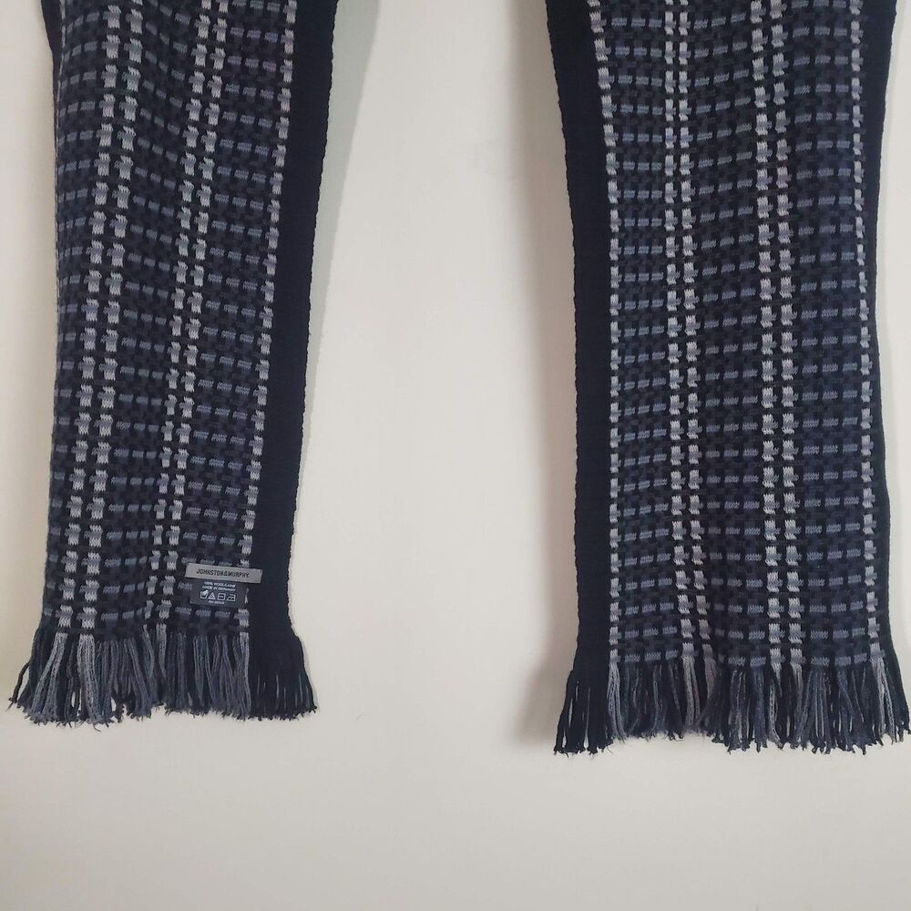 Johnston Murphy Men's Knit Scarf Gray Black Wool Plaid Capsule Wardrobe Preppy - Picture 3 of 9